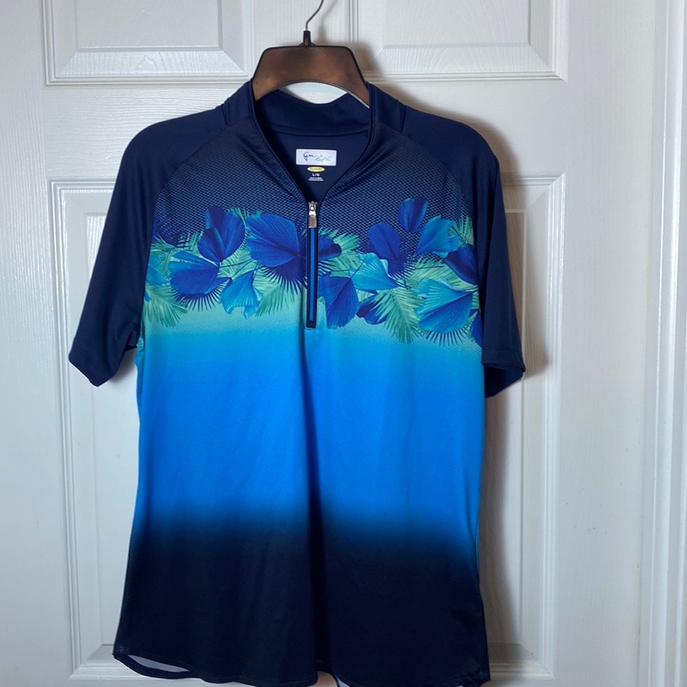 Greg Norman 1/4 Zip Tropical Mock Neck Golf Size Large Shirt Sleeve